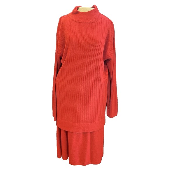 jason maxwell Dresses & Skirts - VTG Jason Maxwell Sweater/Sweater dress with matching skirt red 80's 90's